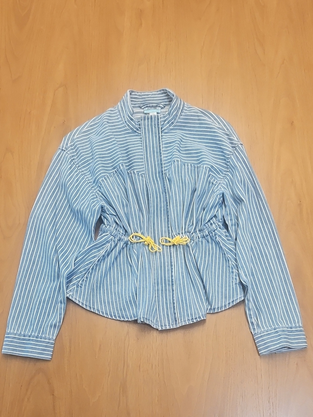 Black Designer: Striped Blue & White Casual Drawstring Jacket Size Large